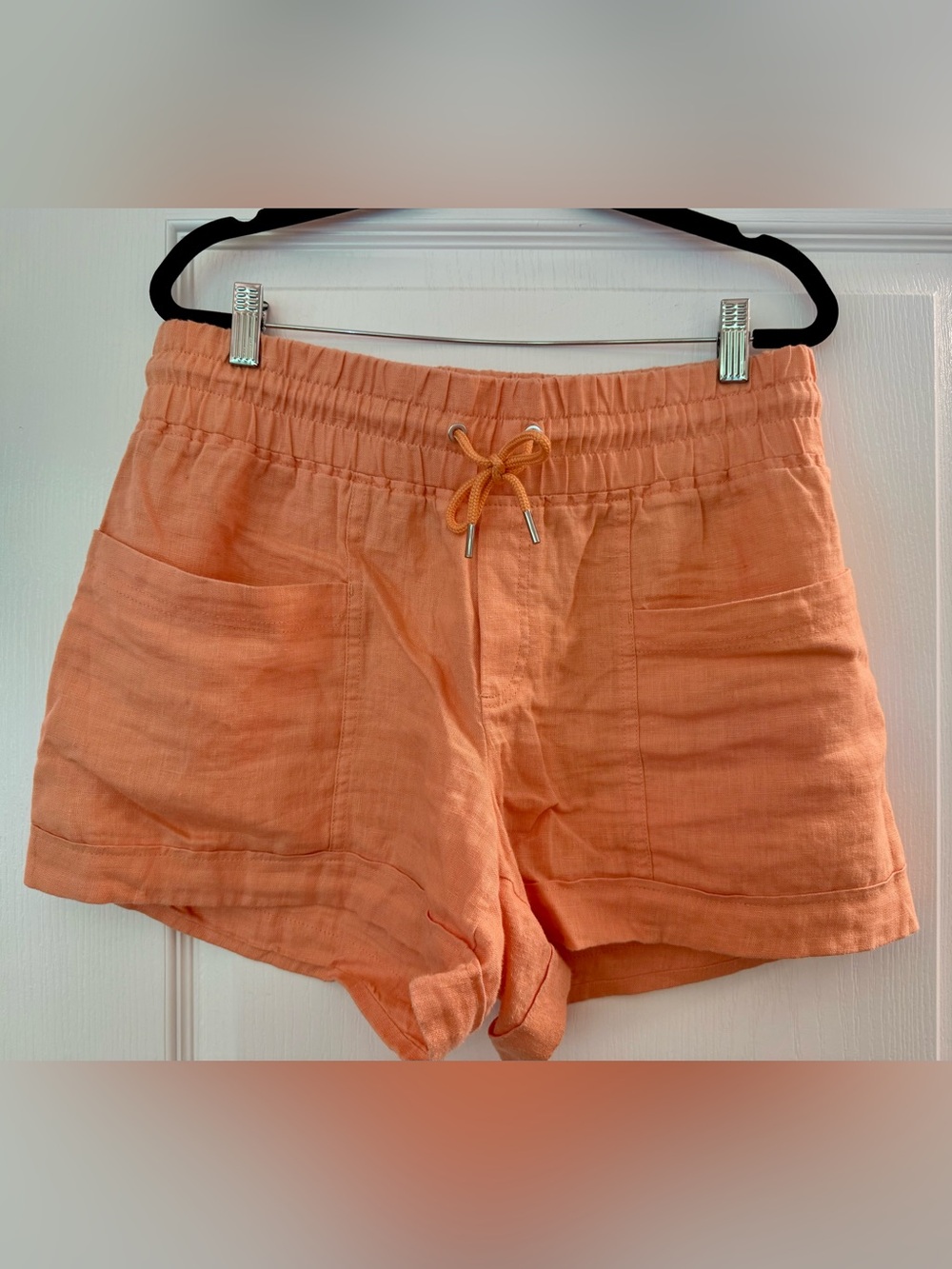 Athleta Coral Orange Drawstring Linen Shorts